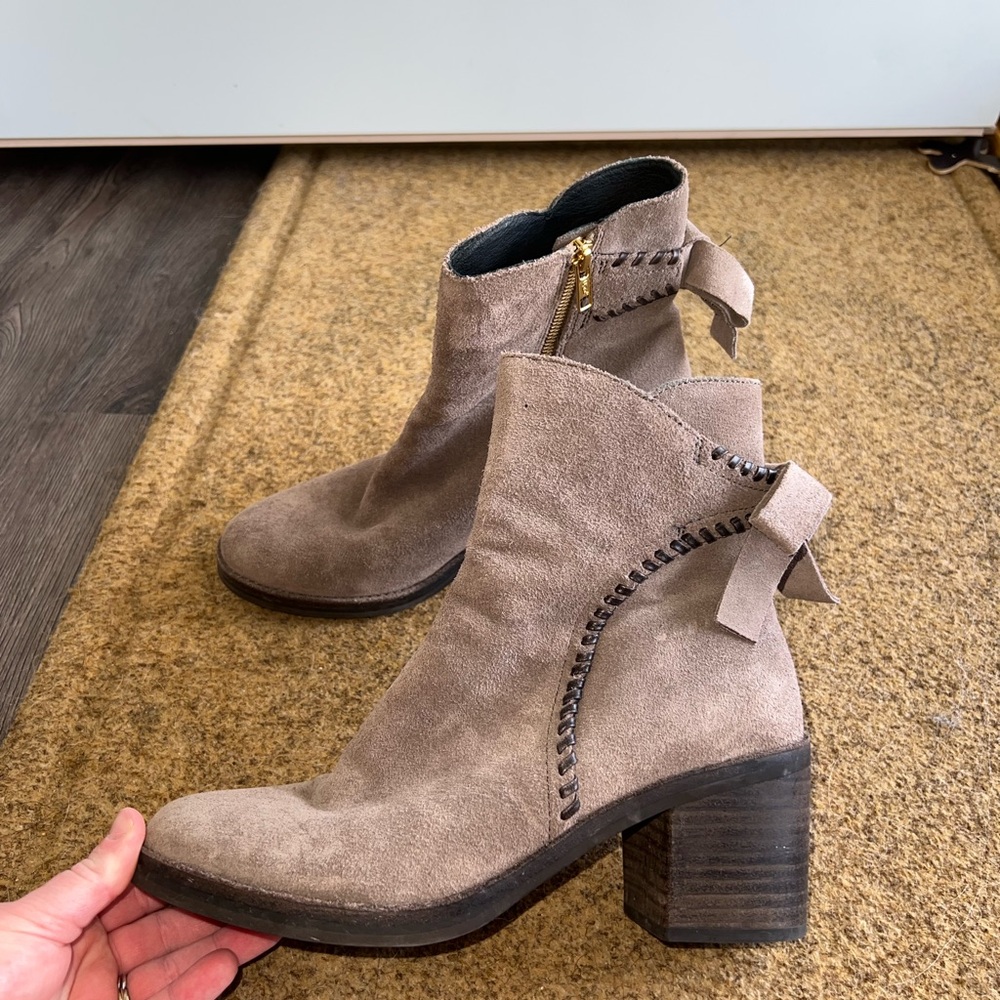 UGG Tan Ankle Booties with Stacked Heel